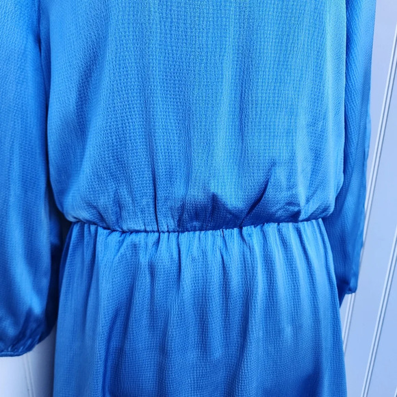 NWT BTFBM Blue Turquoise 3/4 Sleeve Satin Mini Stretch Dress A-Line Ruffle Hem L - Picture 6 of 16